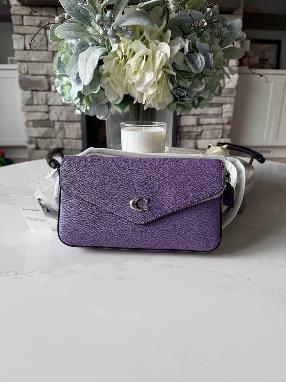 Coach Purple Leather Crossbody Envelope Bag